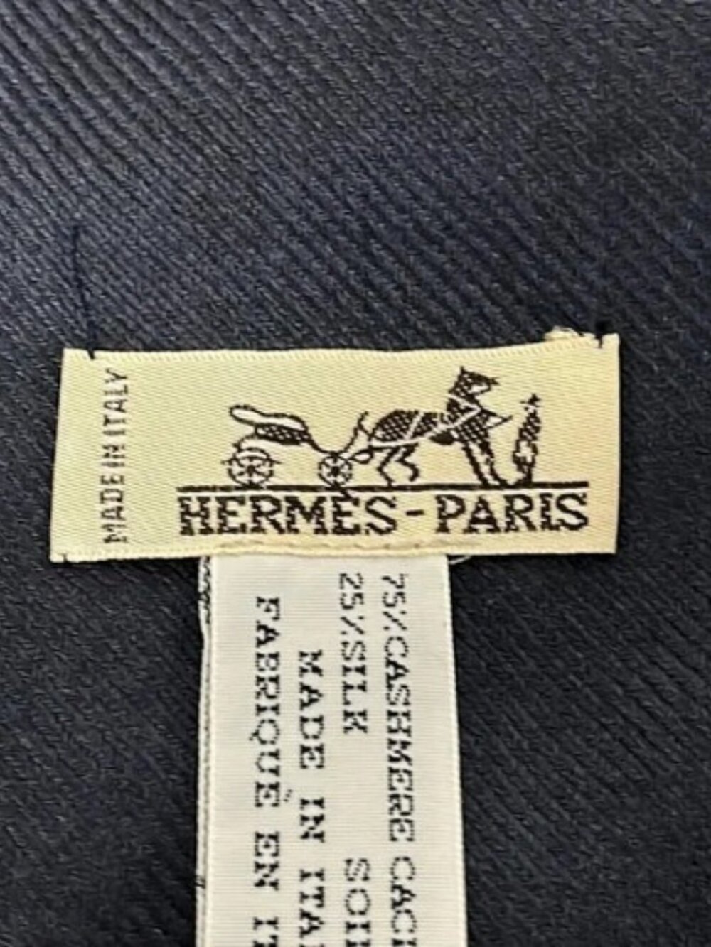 HERMES Dark Navy Cashmere Silk Scarf - Picture 2 of 4